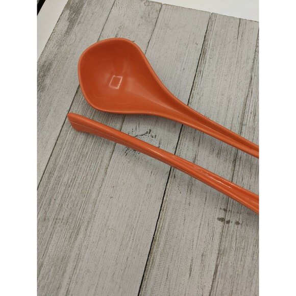 Melamine 2 Piece Salad Serving Fork Spoon Tongs Orange Flatware 11" - Picture 3 of 6